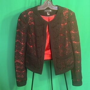 S Women's Black/Red Open Front Office Work Business Casual CropSuit BlazerJacket